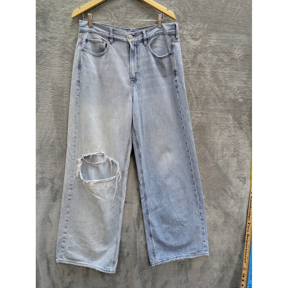 American Eagle Skater Jean Womens 12 Two Tone Distressed Denim Baggy Wide Leg